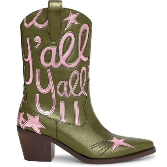 ⭐ Metallic Cowboy Boots for Women - Embroidered Mid Calf Western Cowgirl Boots - Picture 2 of 7